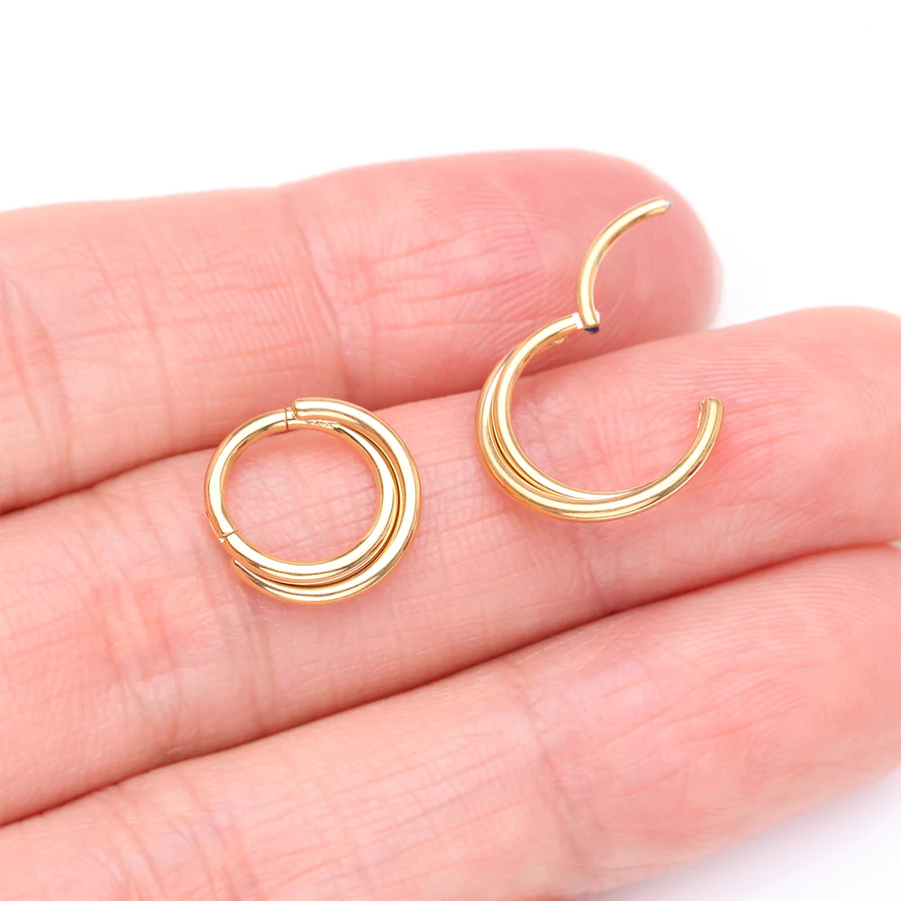 Pure24K Implant Grade Titanium Double Crossing Layer Clicker Hoop Ring - Image 4