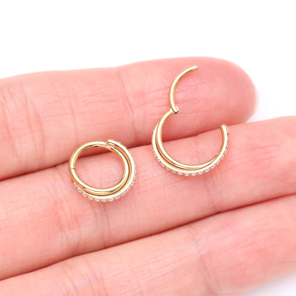 Pure24K Implant Grade Titanium Double Crossing Layer Sparkle Clicker Hoop Ring - Image 4