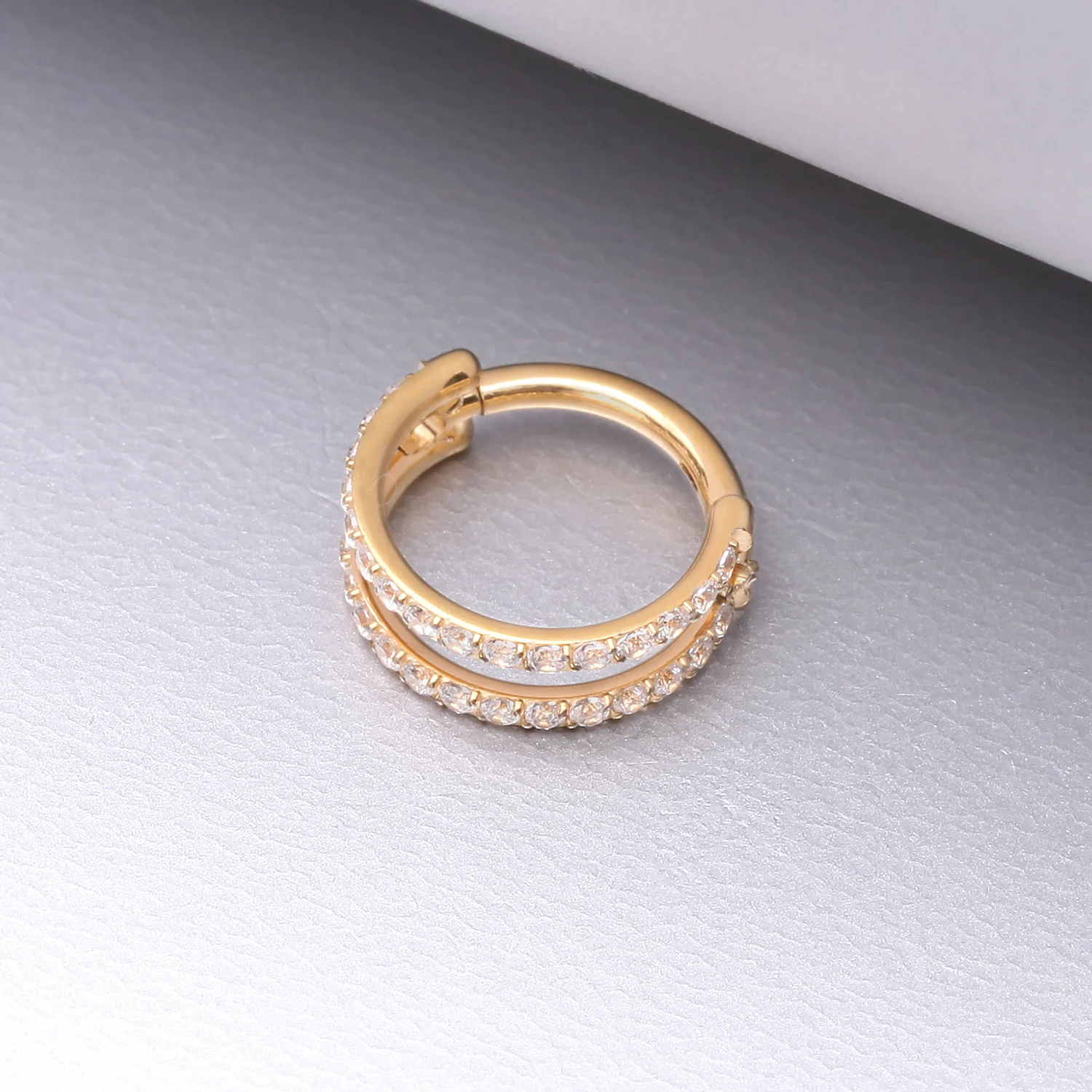 Pure24K Implant Grade Titanium Double Hoop Lined Sparkle Seamless Clicker Hoop Ring - Image 2