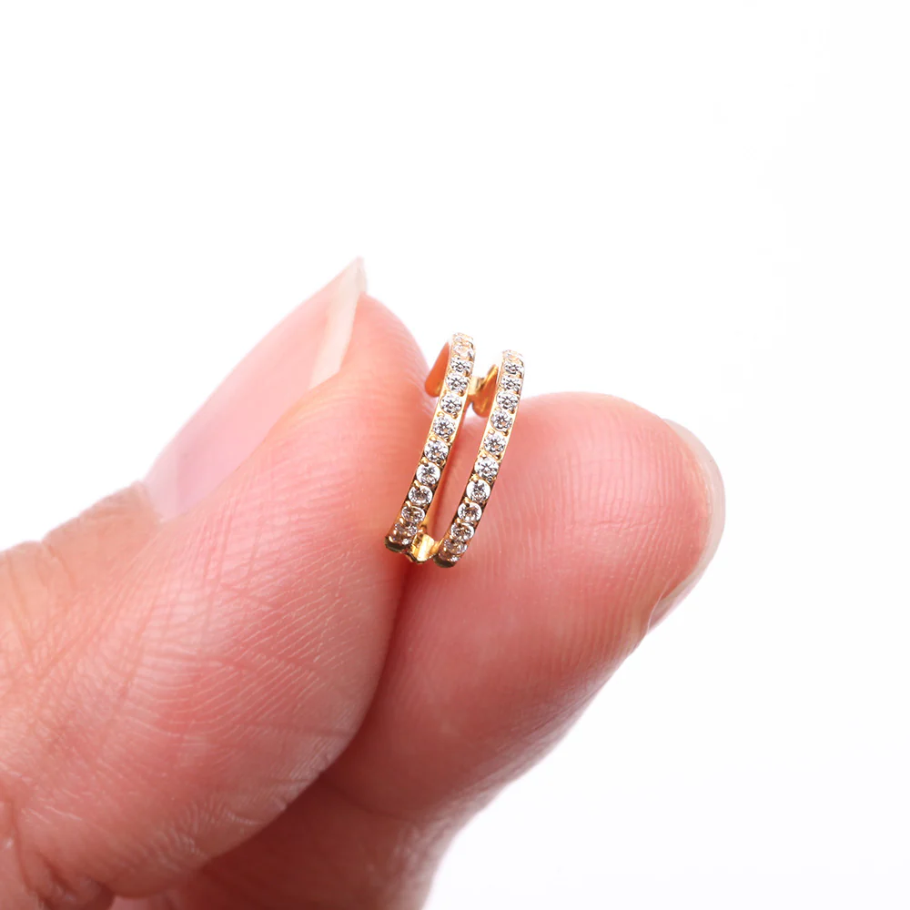 Pure24K Implant Grade Titanium Double Hoop Lined Sparkle Seamless Clicker Hoop Ring - Image 3