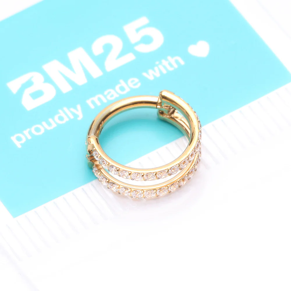 Pure24K Implant Grade Titanium Double Hoop Lined Sparkle Seamless Clicker Hoop Ring - Image 5