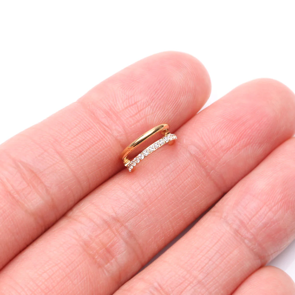 Pure24K Implant Grade Titanium Double Hoop Single Lined Sparkle Seamless Clicker Hoop Ring - Image 3