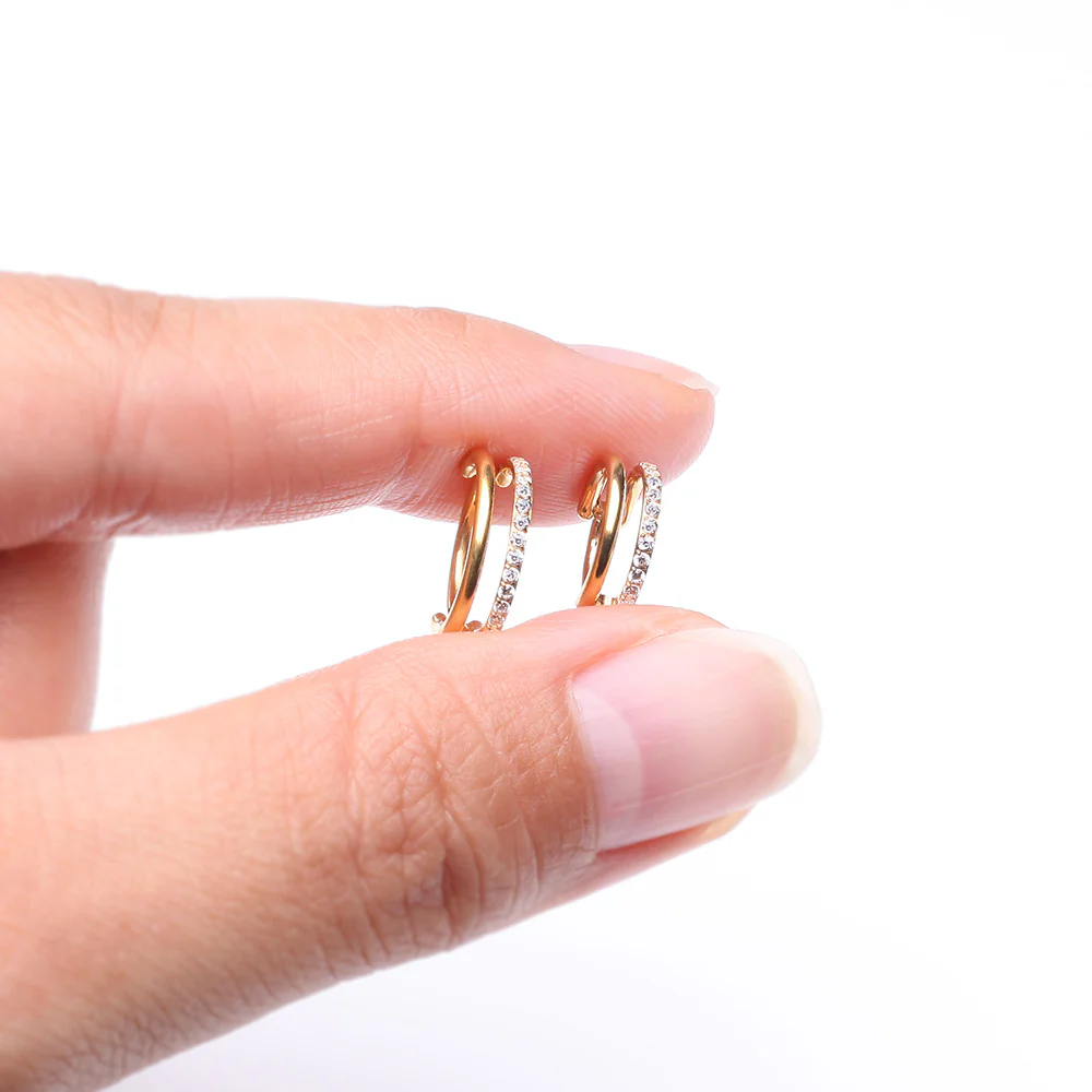Pure24K Implant Grade Titanium Double Hoop Single Lined Sparkle Seamless Clicker Hoop Ring - Image 4