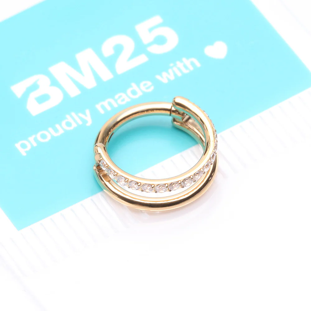 Pure24K Implant Grade Titanium Double Hoop Single Lined Sparkle Seamless Clicker Hoop Ring - Image 5