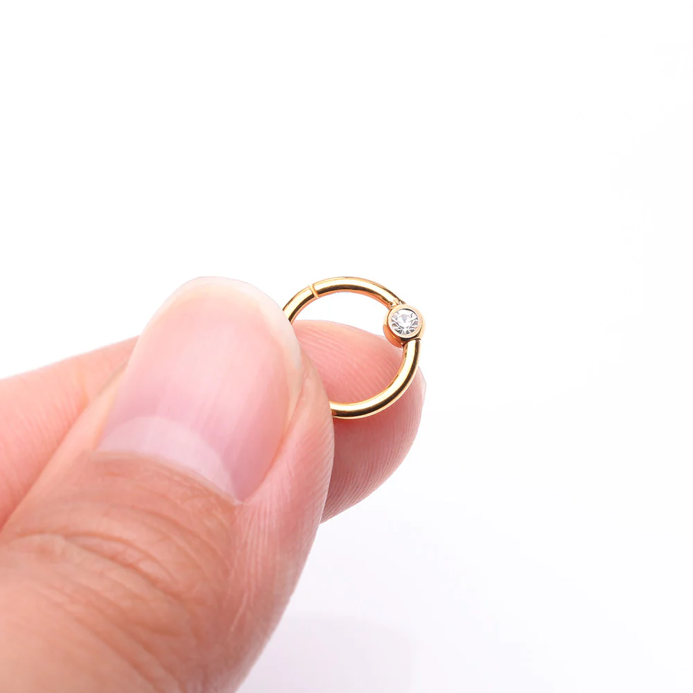 Pure24K Implant Grade Titanium Front Gem Ball CBR Style Seamless Clicker Hoop Ring - Image 3