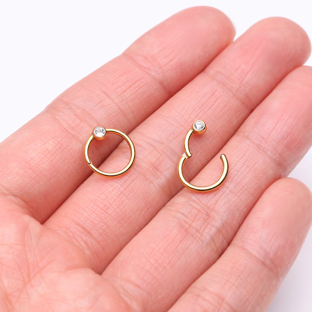 Pure24K Implant Grade Titanium Front Gem Ball CBR Style Seamless Clicker Hoop Ring - Image 4