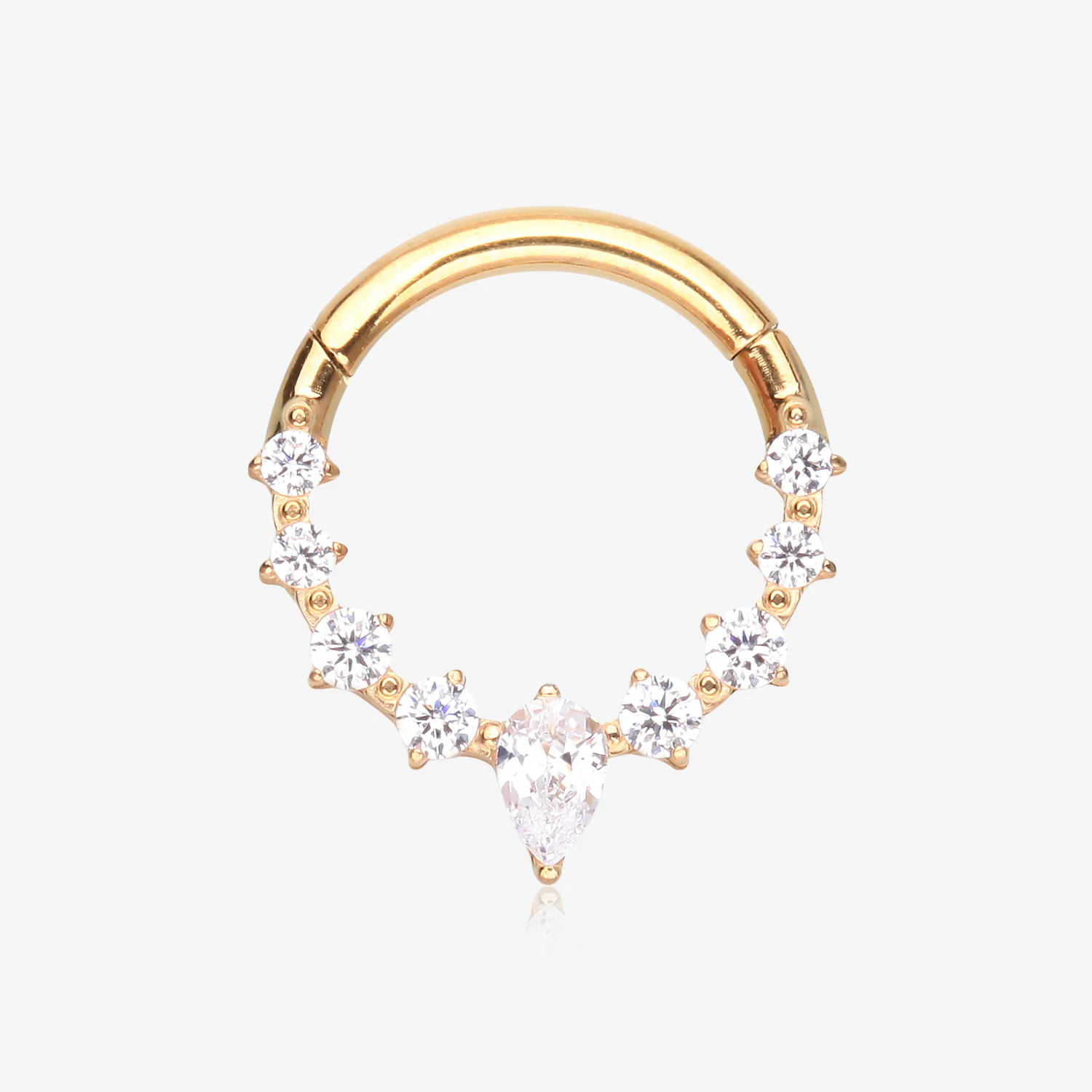 Pure24K Implant Grade Titanium Goddess Prong Teardrop Sparkle Clicker Hoop Ring