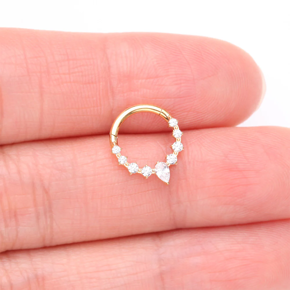 Pure24K Implant Grade Titanium Goddess Prong Teardrop Sparkle Clicker Hoop Ring - Image 3