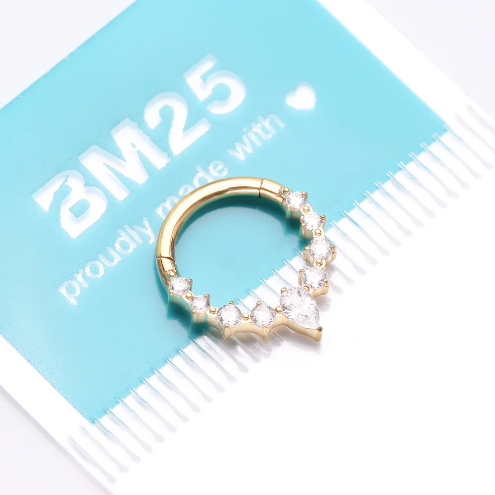 Pure24K Implant Grade Titanium Goddess Prong Teardrop Sparkle Clicker Hoop Ring - Image 4