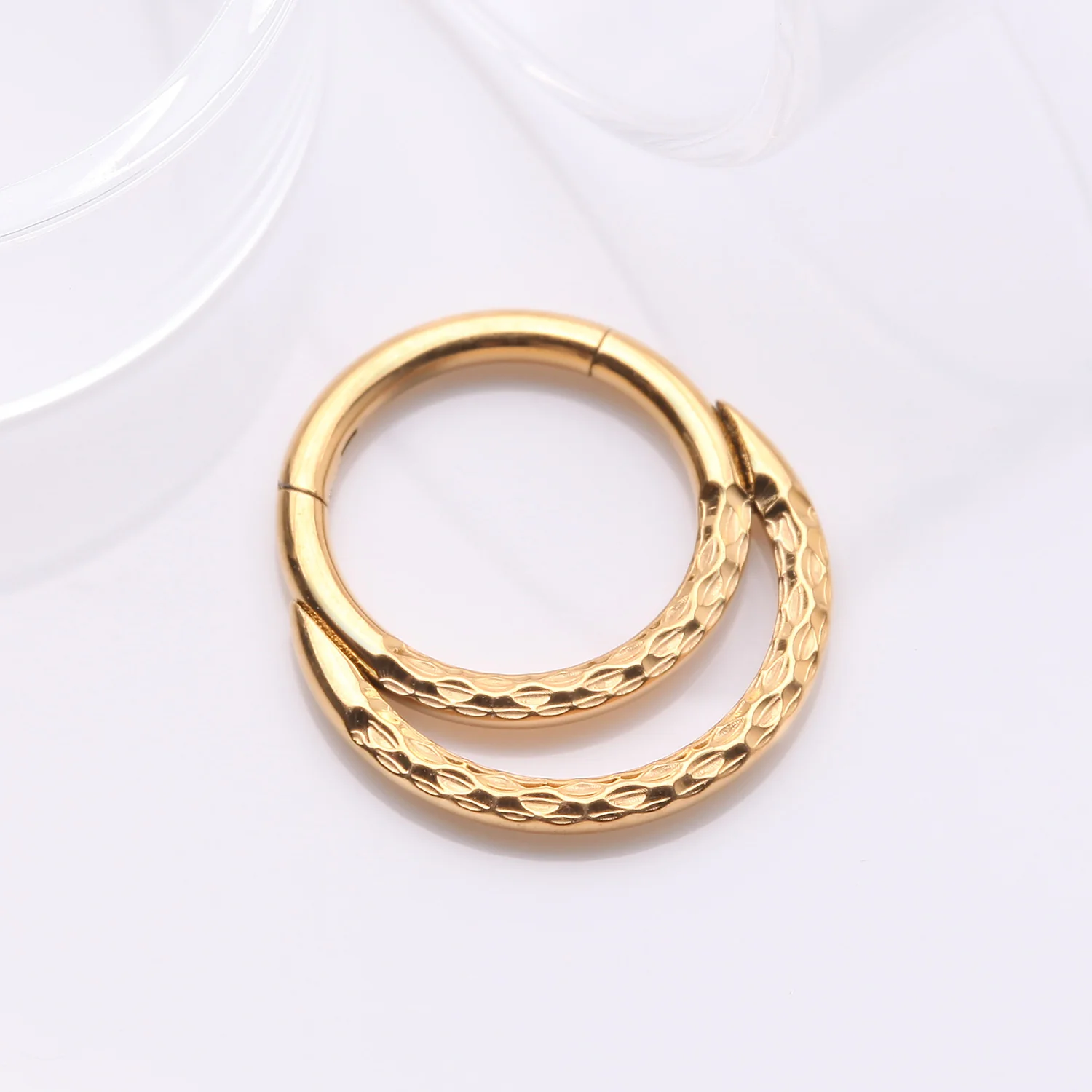 Pure24K Implant Grade Titanium Hammered Accent Double Loop Clicker Hoop Ring - Image 2