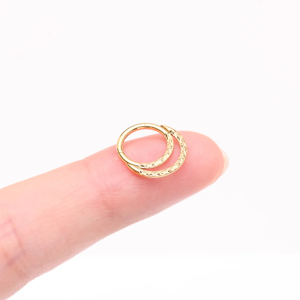 Pure24K Implant Grade Titanium Hammered Accent Double Loop Clicker Hoop Ring - Image 3