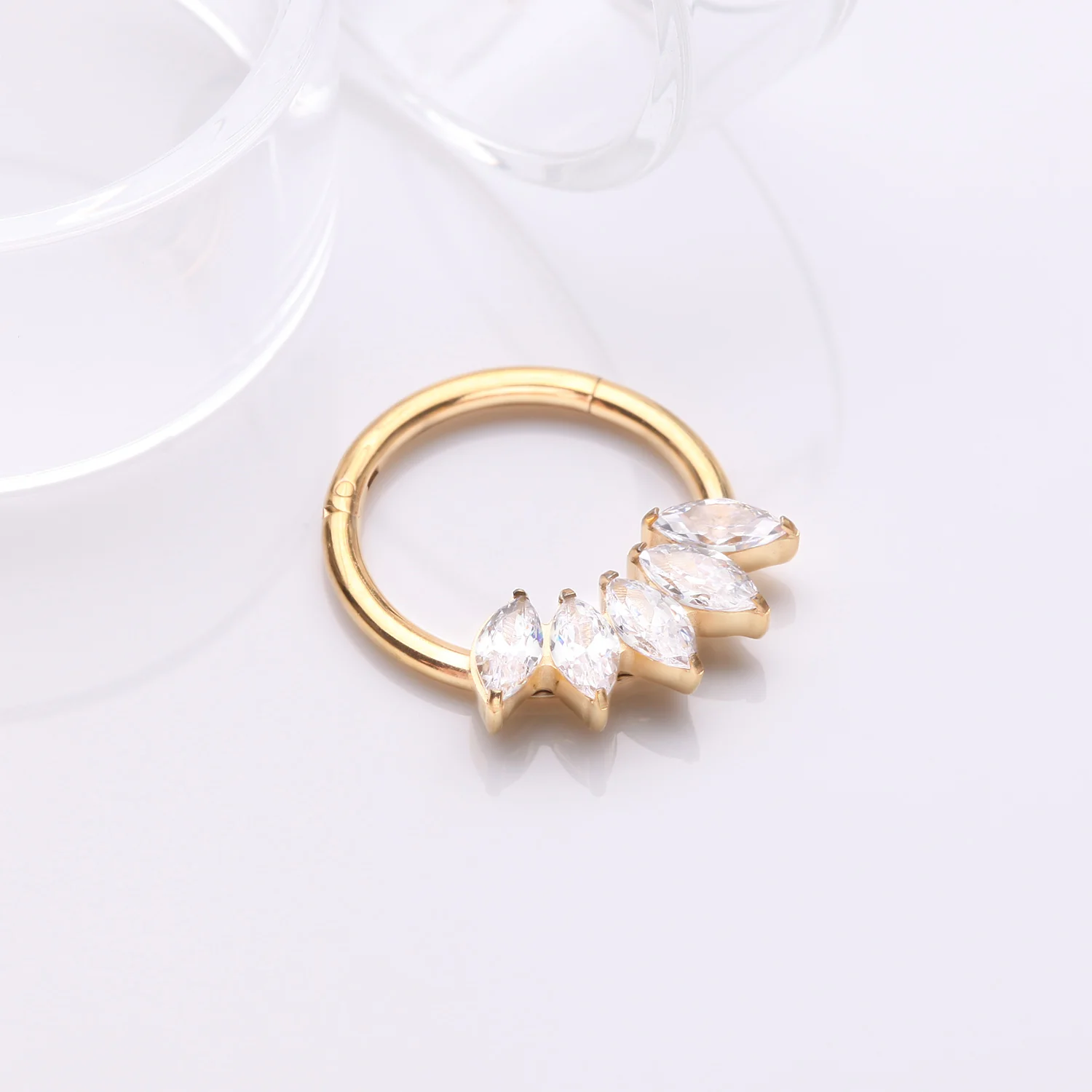 Pure24K Implant Grade Titanium Marquise Fan Sparkle Clicker Hoop Ring - Image 2