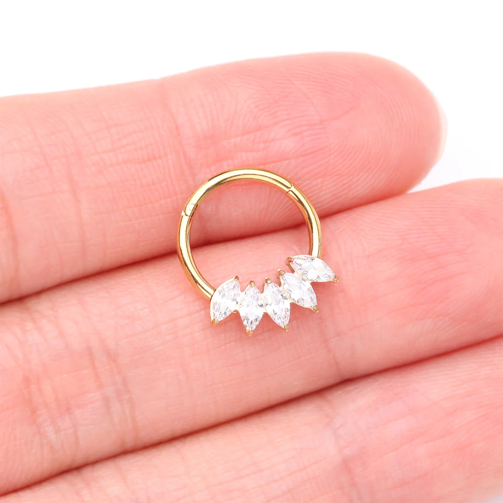 Pure24K Implant Grade Titanium Marquise Fan Sparkle Clicker Hoop Ring - Image 3
