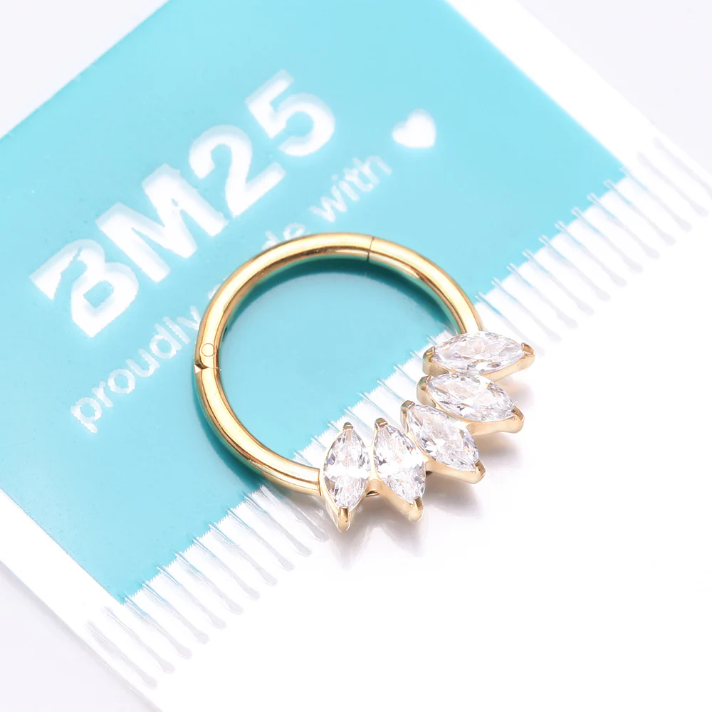 Pure24K Implant Grade Titanium Marquise Fan Sparkle Clicker Hoop Ring - Image 4