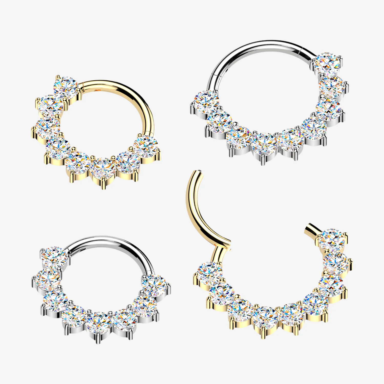 Pure24K Implant Grade Titanium Moissanite Royal Floral Sparkle Clicker Hoop Ring - Image 2