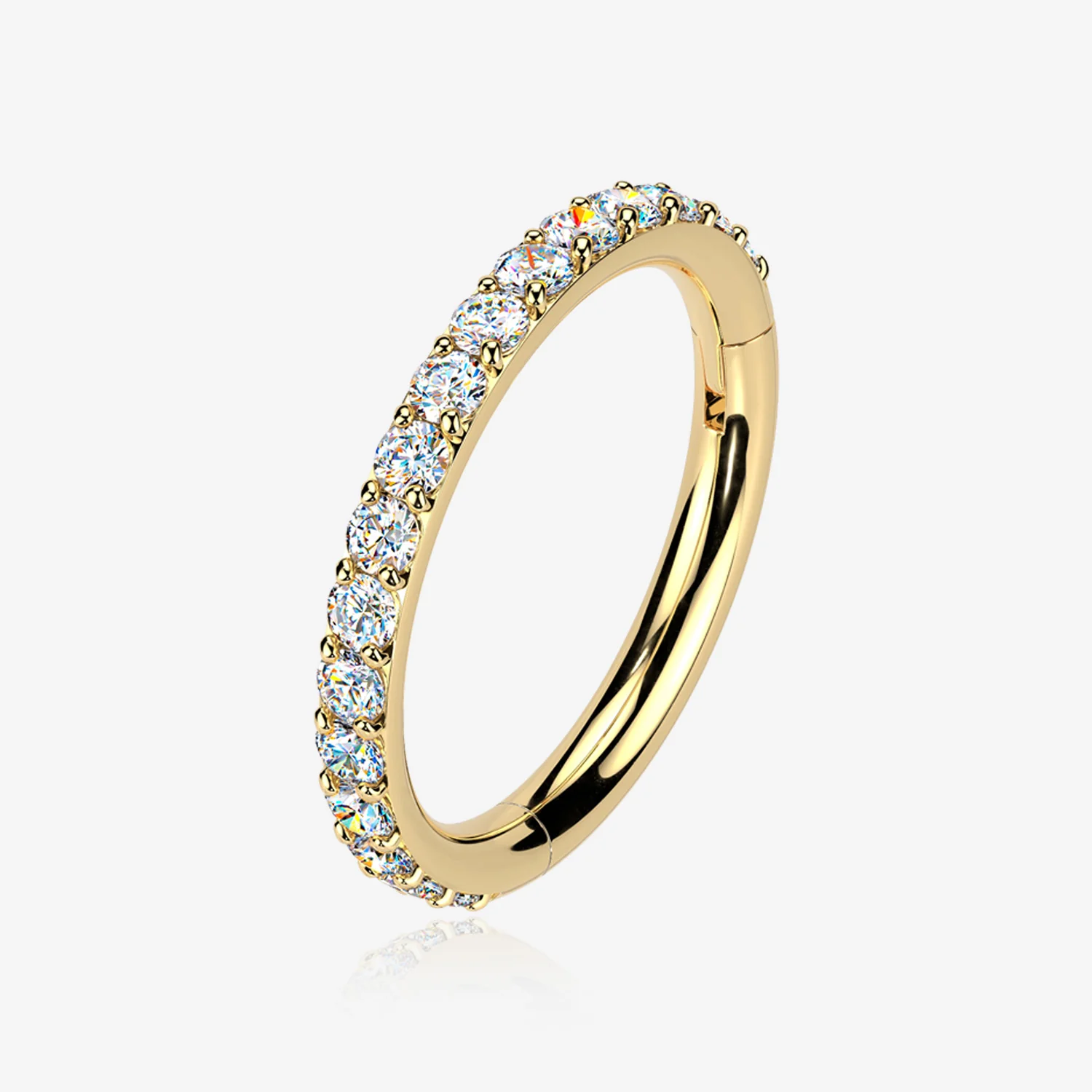 Pure24K Implant Grade Titanium Moissanite Sparkle Gems Lined Clicker Hoop Ring
