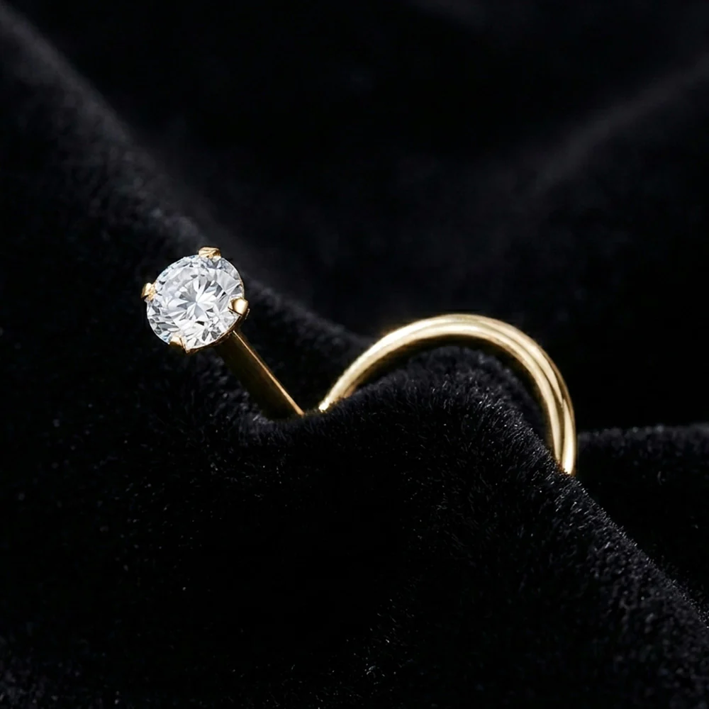 Pure24K Implant Grade Titanium Moissanite Sparkle Nose Screw Ring - Image 3