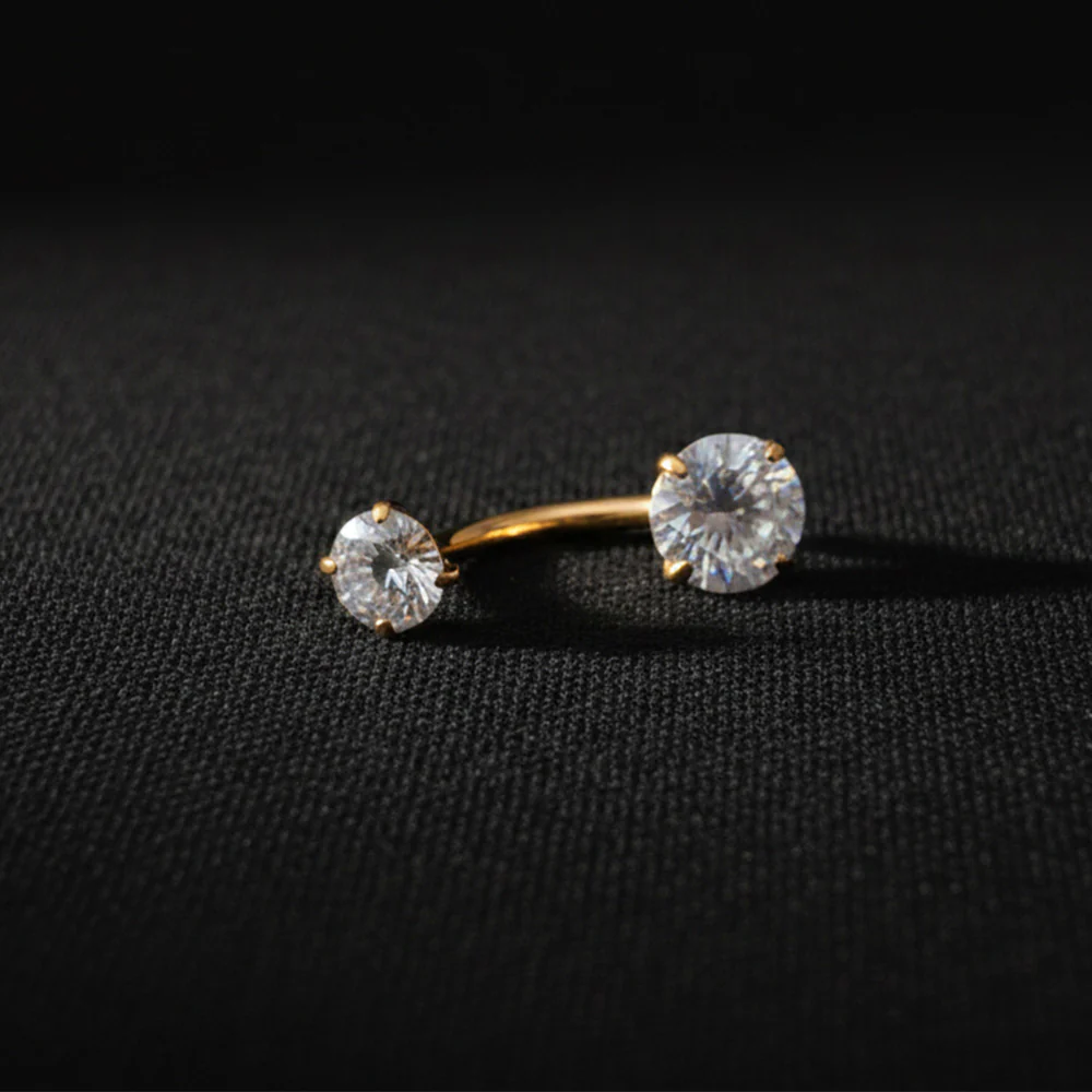Pure24K Implant Grade Titanium Moissanite Sparkle Prong Set Internally Threaded Belly Button Ring - Image 3