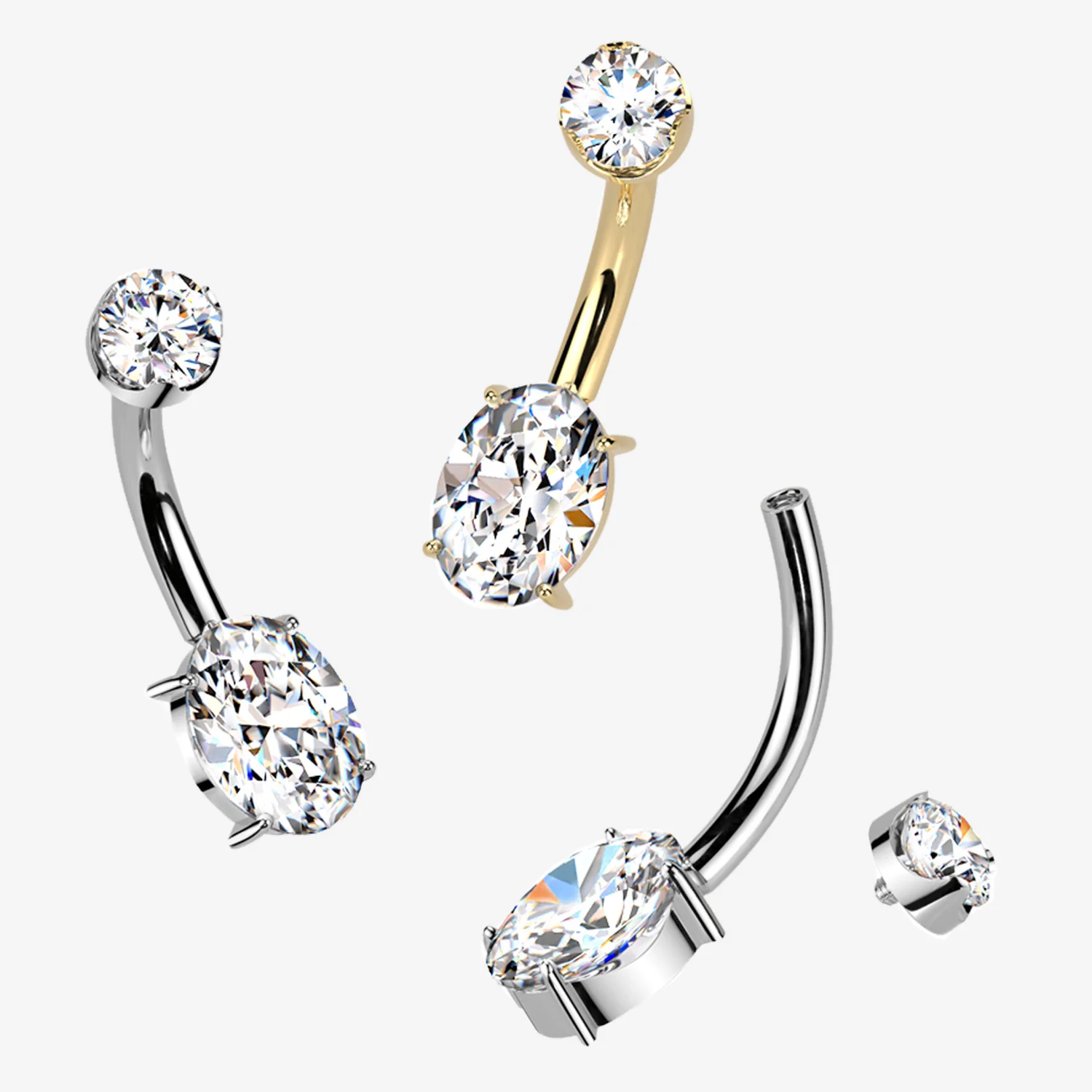 Pure24K Implant Grade Titanium Moissanite Oval Sparkle Internally Threaded Belly Button Ring - Image 2