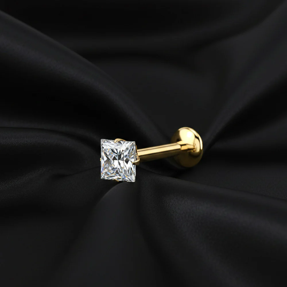 Pure24K Implant Grade Titanium OneFit Threadless Moissanite Diamante Sparkle Flat Back Labret Stud - Image 3