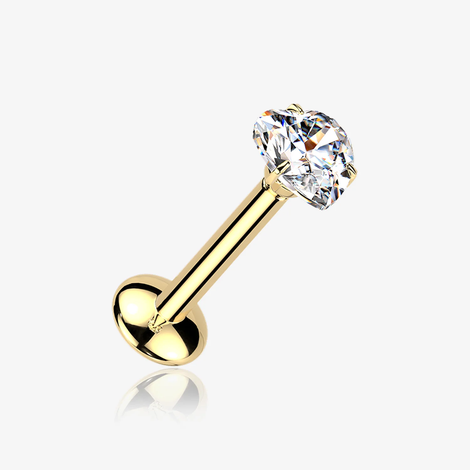 Pure24K Implant Grade Titanium OneFit Threadless Moissanite Heart Sparkle Flat Back Labret Stud