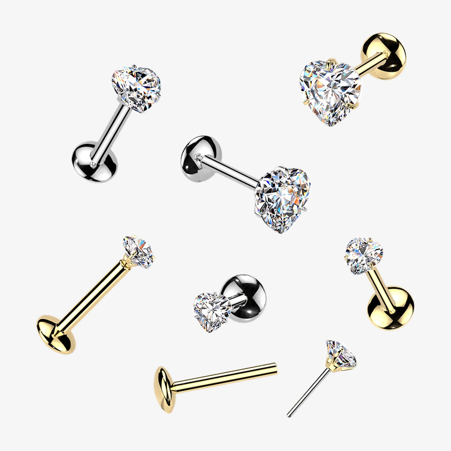 Pure24K Implant Grade Titanium OneFit Threadless Moissanite Heart Sparkle Flat Back Labret Stud - Image 2