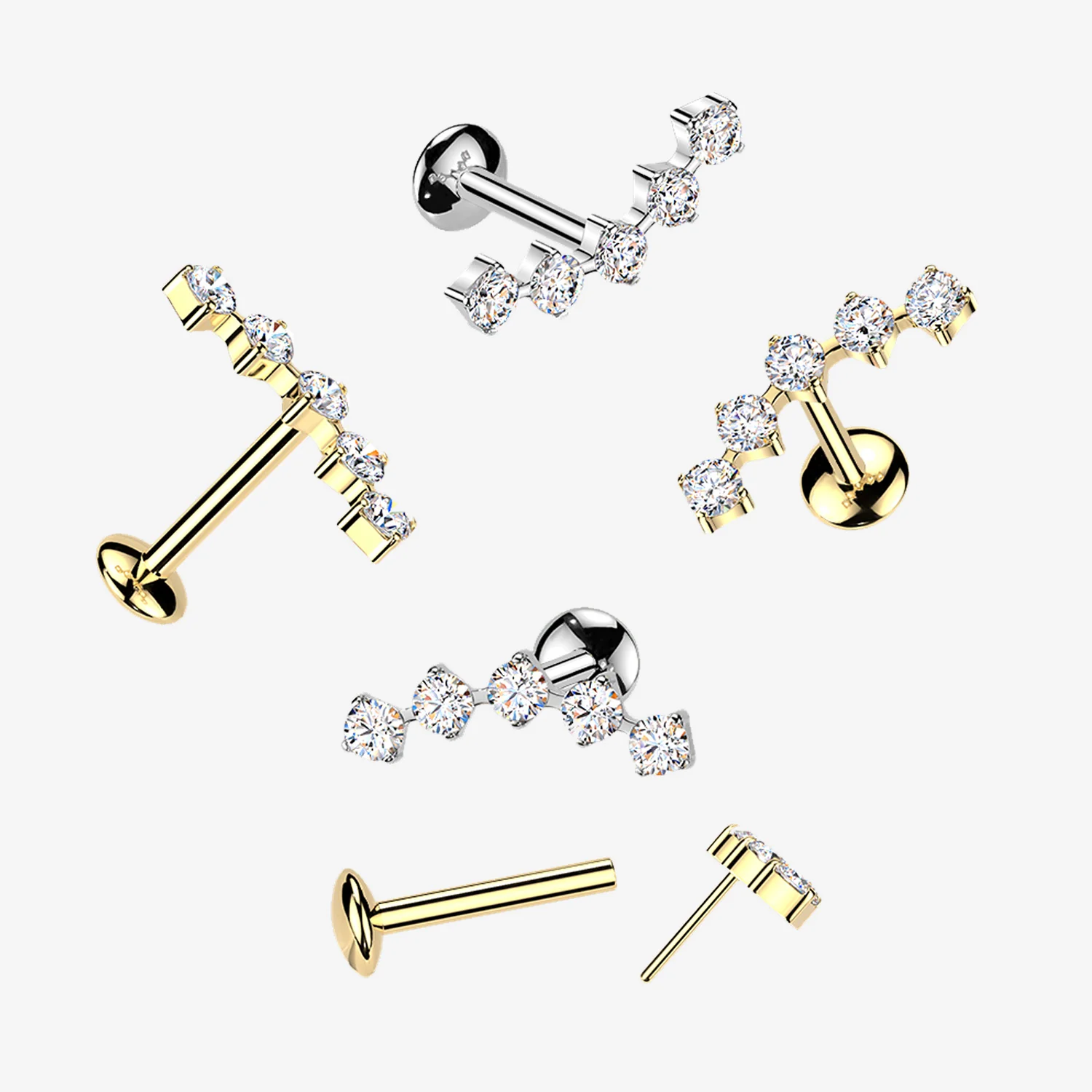 Pure24K Implant Grade Titanium OneFit Threadless Moissanite Journey Sparkle Flat Back Labret Stud - Image 2