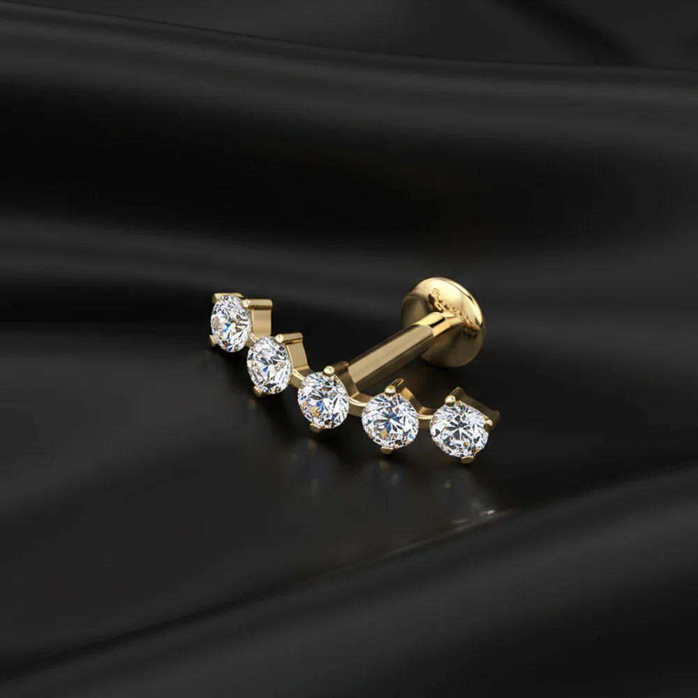 Pure24K Implant Grade Titanium OneFit Threadless Moissanite Journey Sparkle Flat Back Labret Stud - Image 3