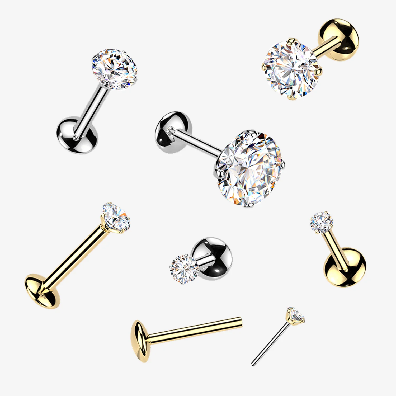 Pure24K Implant Grade Titanium OneFit Threadless Moissanite Sparkle Flat Back Labret Stud - Image 2