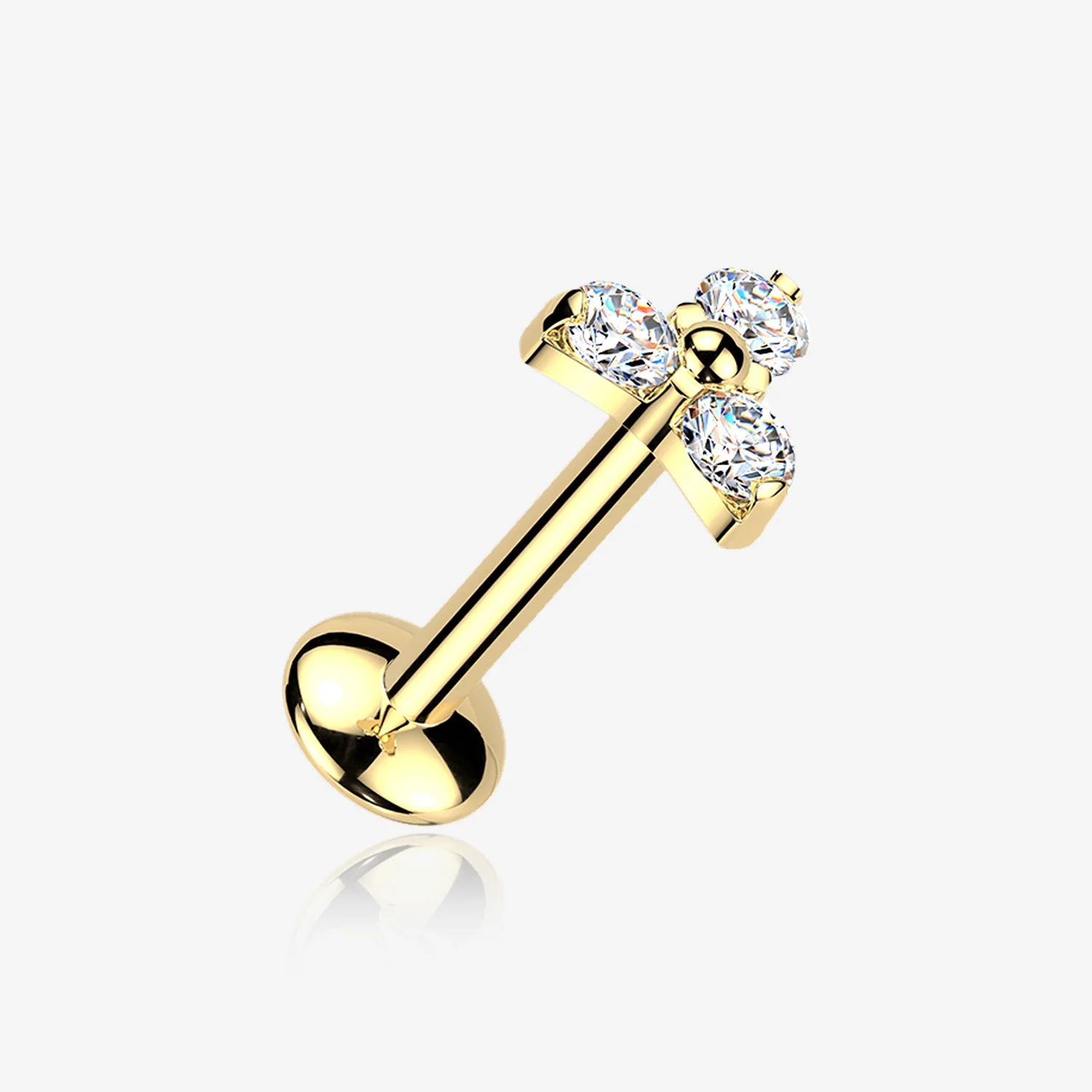 Pure24K Implant Grade Titanium OneFit Threadless Moissanite Trinity Sparkle Flat Back Labret Stud