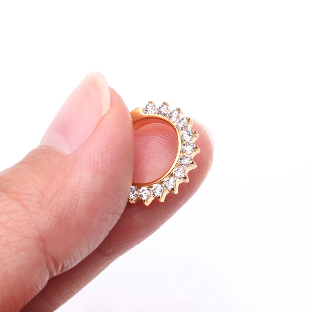 Pure24K Implant Grade Titanium Sparkle Multi-Gem Clicker Hoop Ring - Image 3