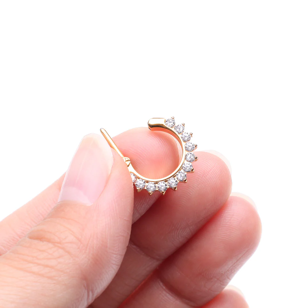 Pure24K Implant Grade Titanium Sparkle Multi-Gem Clicker Hoop Ring - Image 4