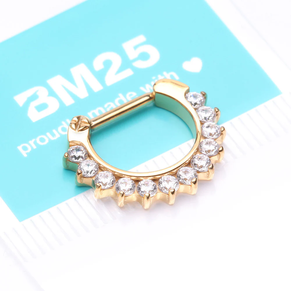 Pure24K Implant Grade Titanium Sparkle Multi-Gem Clicker Hoop Ring - Image 5