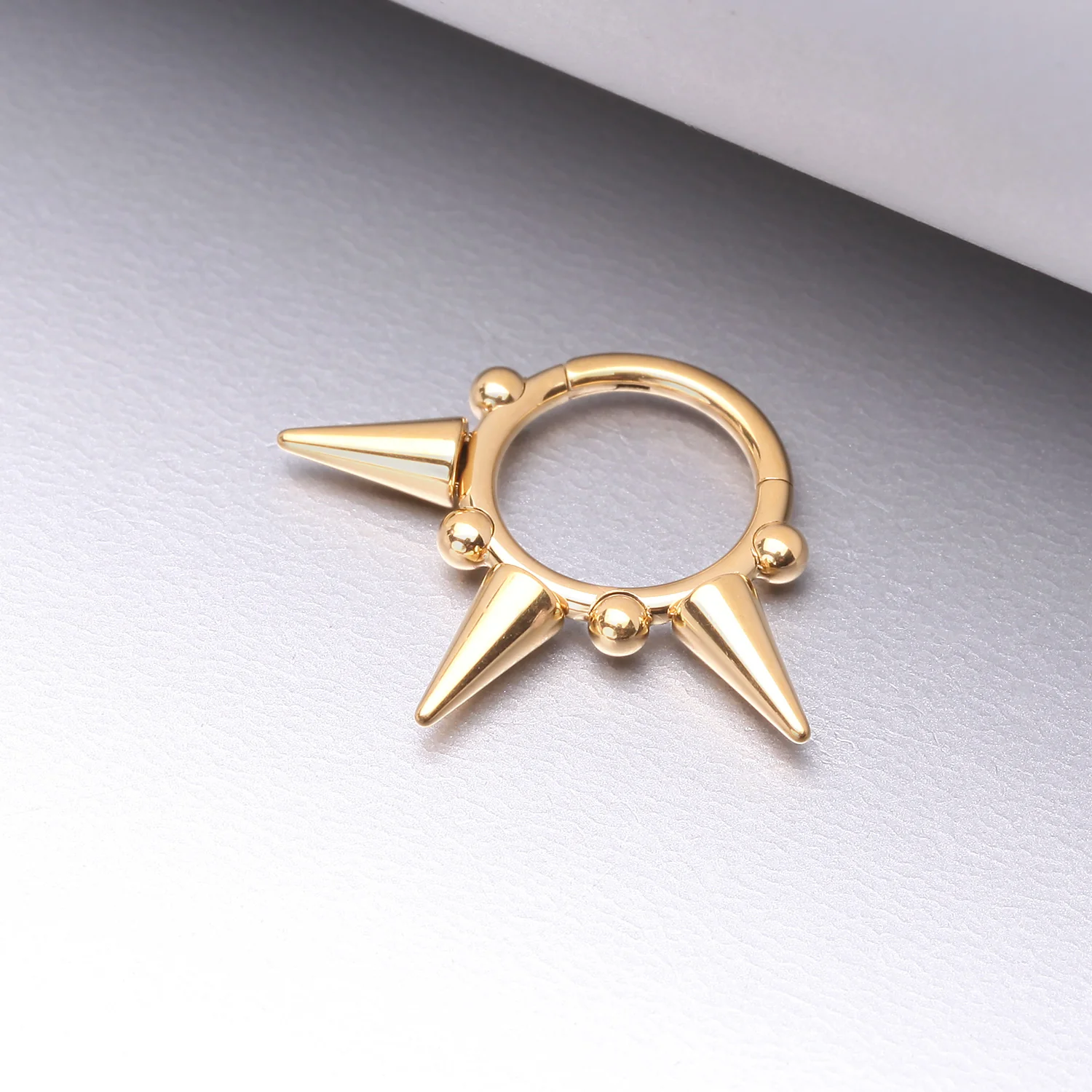 Pure24K Implant Grade Titanium Spike Tribal Luna Orbit Seamless Clicker Hoop Ring - Image 2