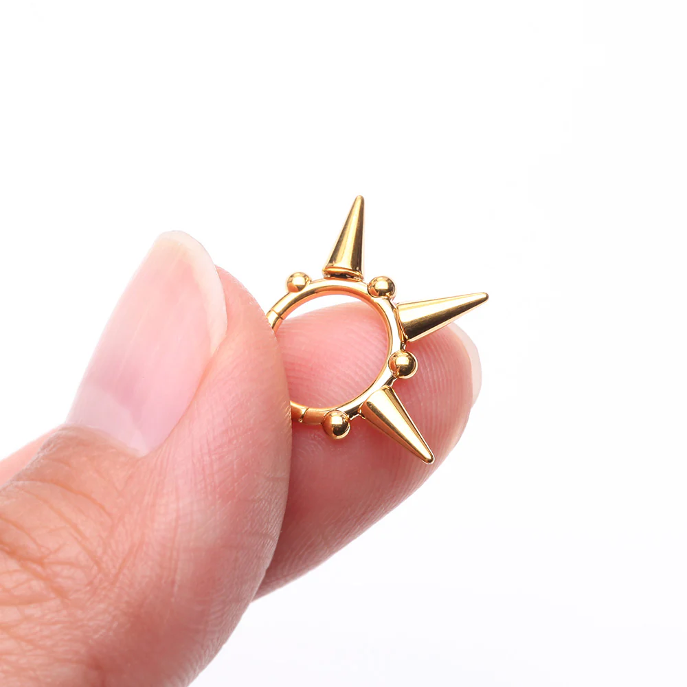 Pure24K Implant Grade Titanium Spike Tribal Luna Orbit Seamless Clicker Hoop Ring - Image 3