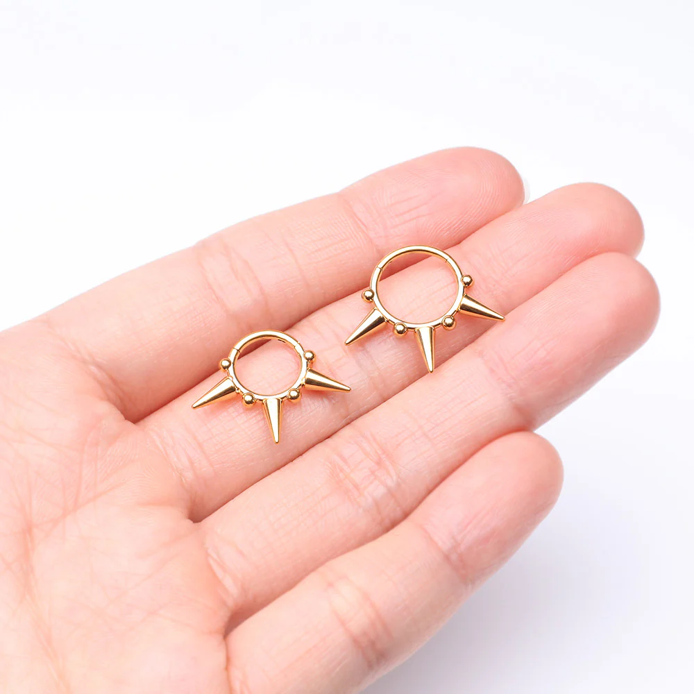 Pure24K Implant Grade Titanium Spike Tribal Luna Orbit Seamless Clicker Hoop Ring - Image 4