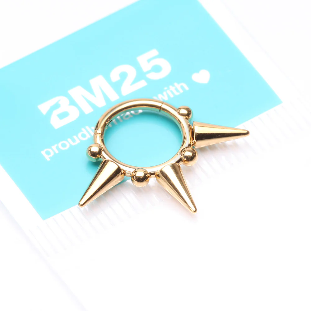 Pure24K Implant Grade Titanium Spike Tribal Luna Orbit Seamless Clicker Hoop Ring - Image 5