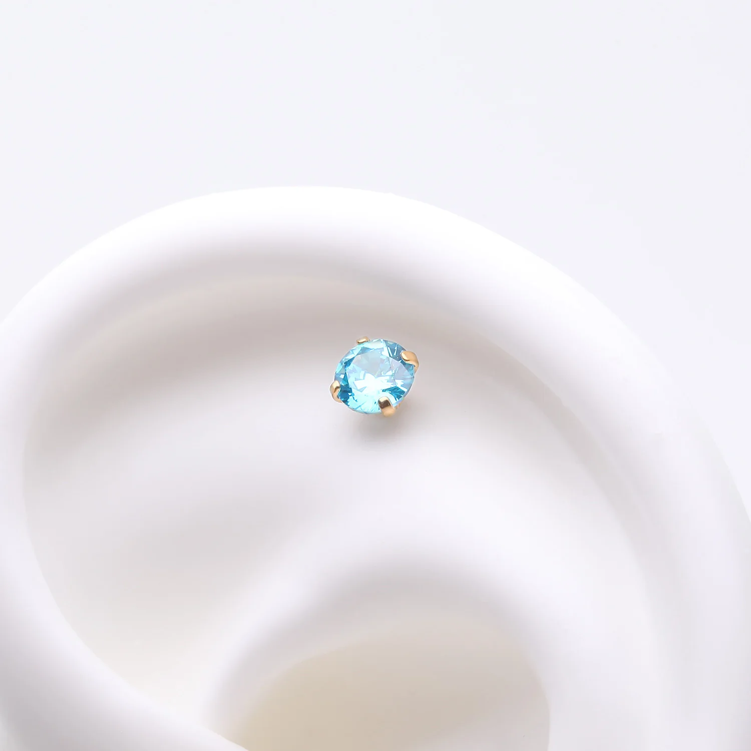 Pure24K Implant Grade Titanium OneFit Threadless Aquamarine CZ Prong Set Birthstone Gem Top Part - Image 2