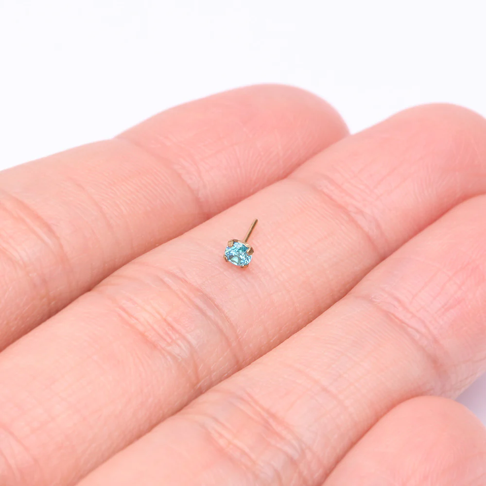 Pure24K Implant Grade Titanium OneFit Threadless Aquamarine CZ Prong Set Birthstone Gem Top Part - Image 3