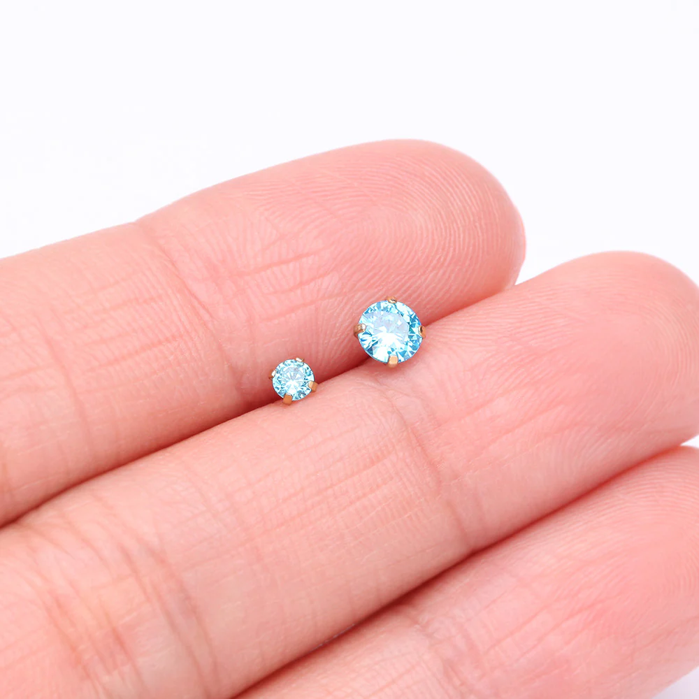 Pure24K Implant Grade Titanium OneFit Threadless Aquamarine CZ Prong Set Birthstone Gem Top Part - Image 4