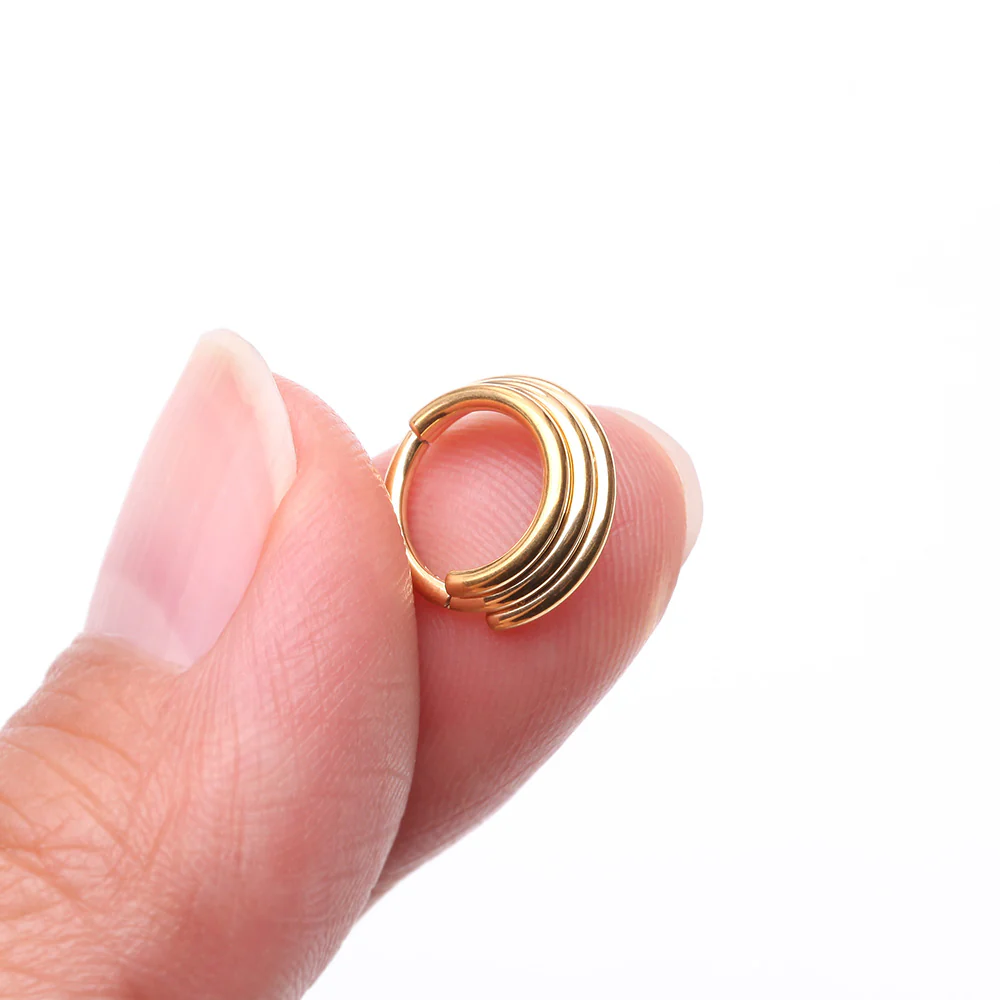 Pure24K Implant Grade Titanium Triple Stacked Seamless Clicker Hoop Ring - Image 3