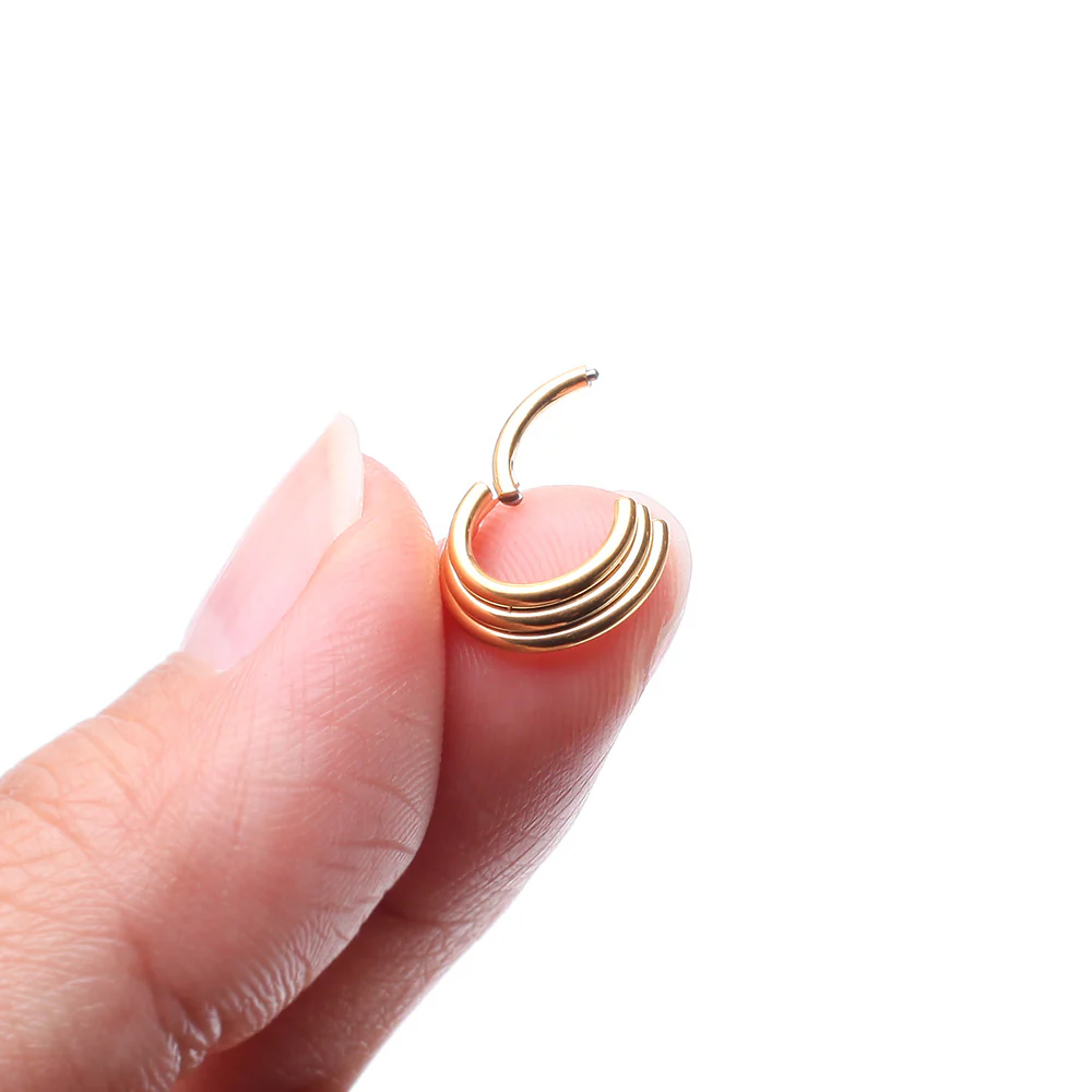 Pure24K Implant Grade Titanium Triple Stacked Seamless Clicker Hoop Ring - Image 4