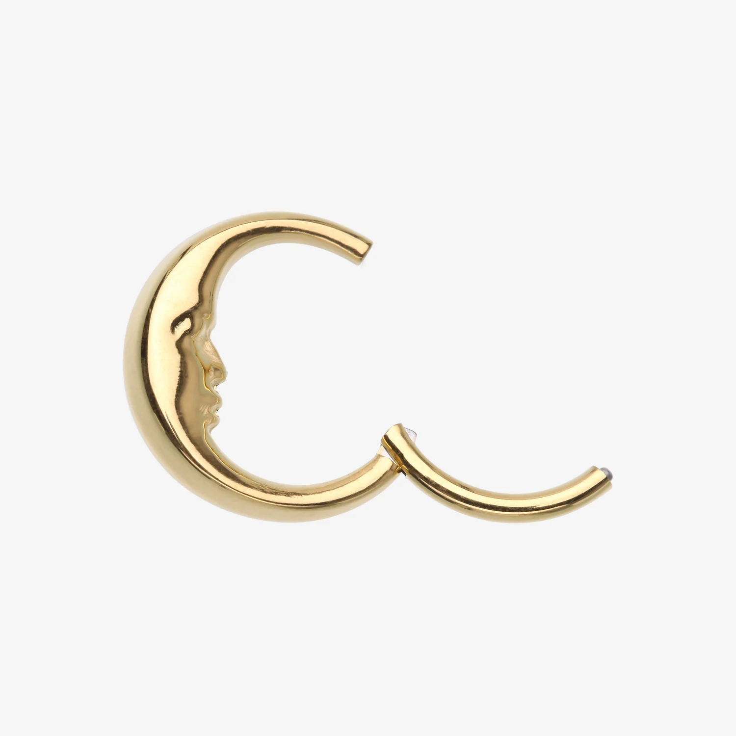 Pure24K Implant Grade Titanium Vintage Crescent Moon Face Clicker Hoop Ring - Image 2