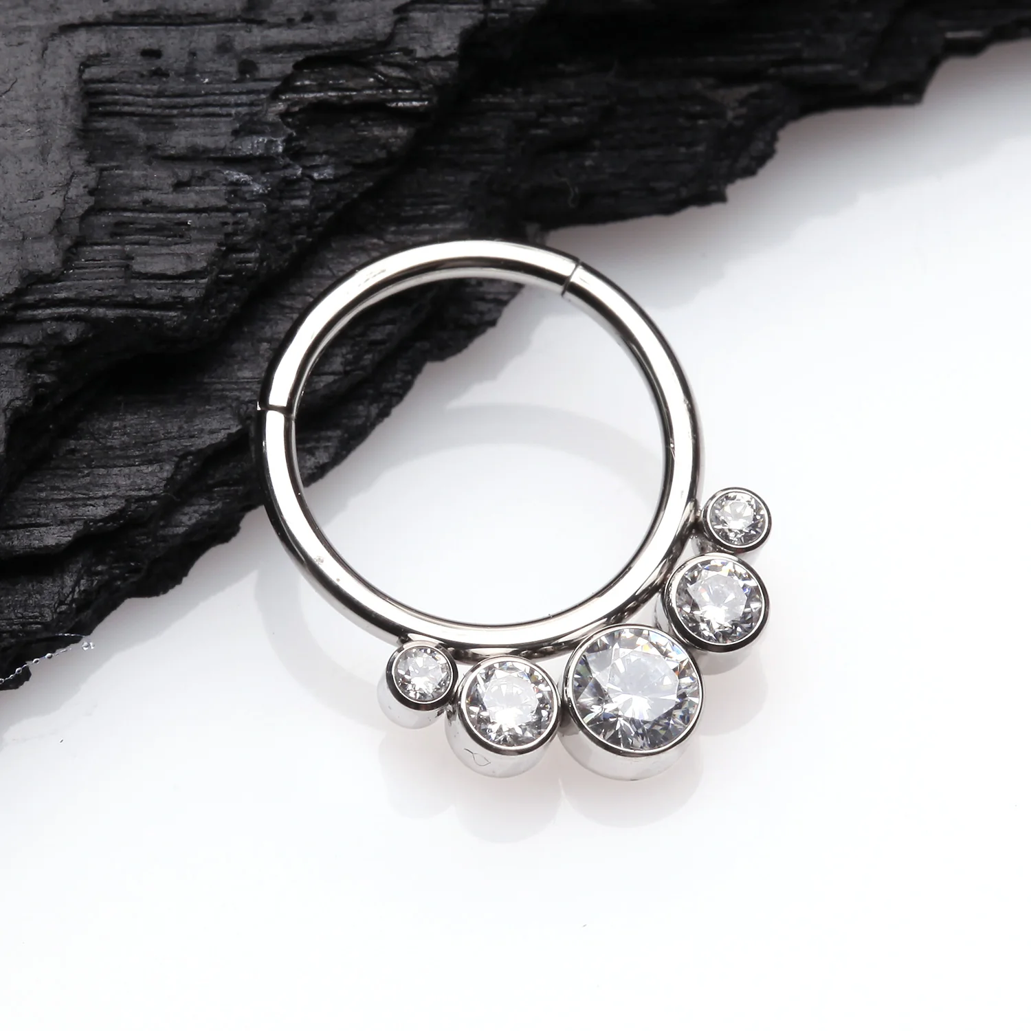 Quintuple Gem Sparkle Seamless Steel Clicker Hoop Ring - Image 2