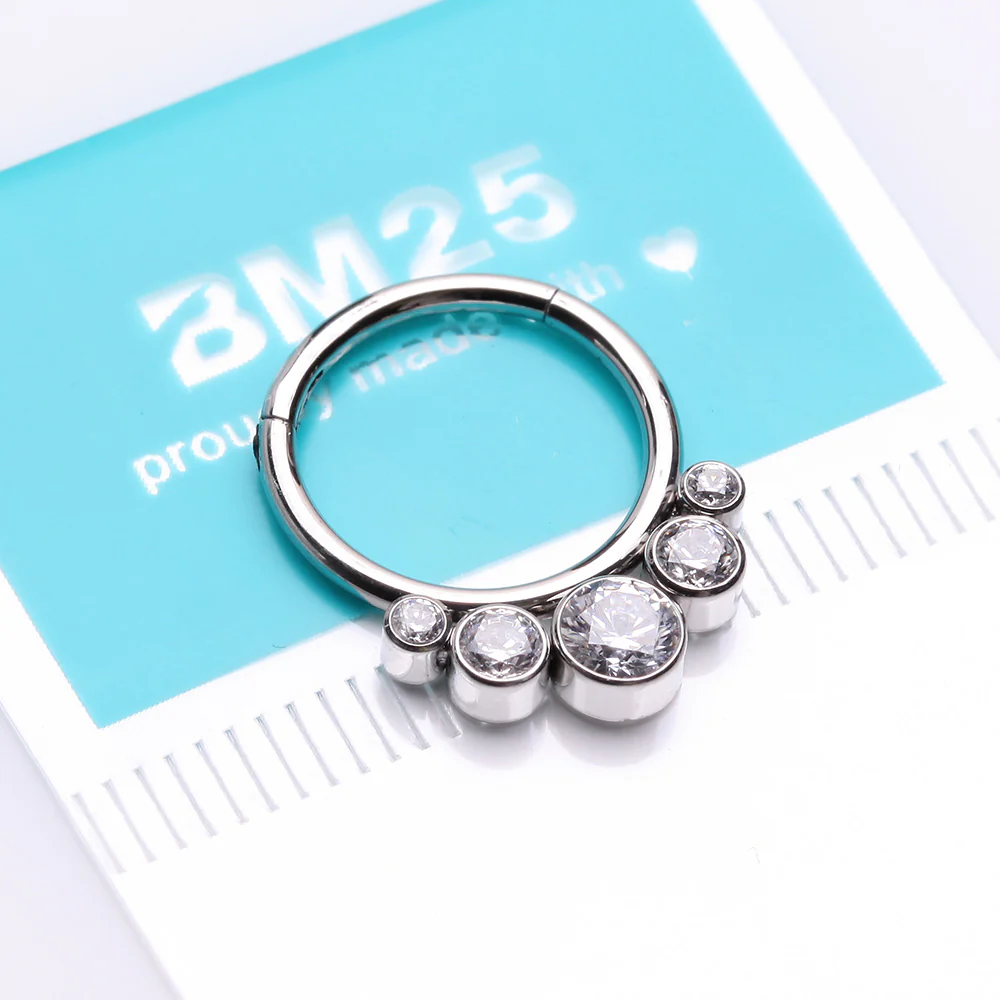 Quintuple Gem Sparkle Seamless Steel Clicker Hoop Ring - Image 3