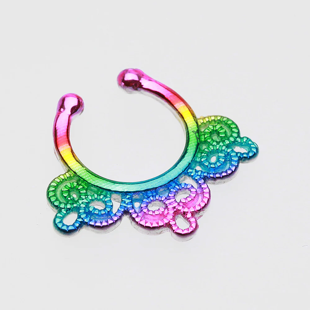 Rainbow Florid Filigree Fake Septum Clip-On Ring - Image 3