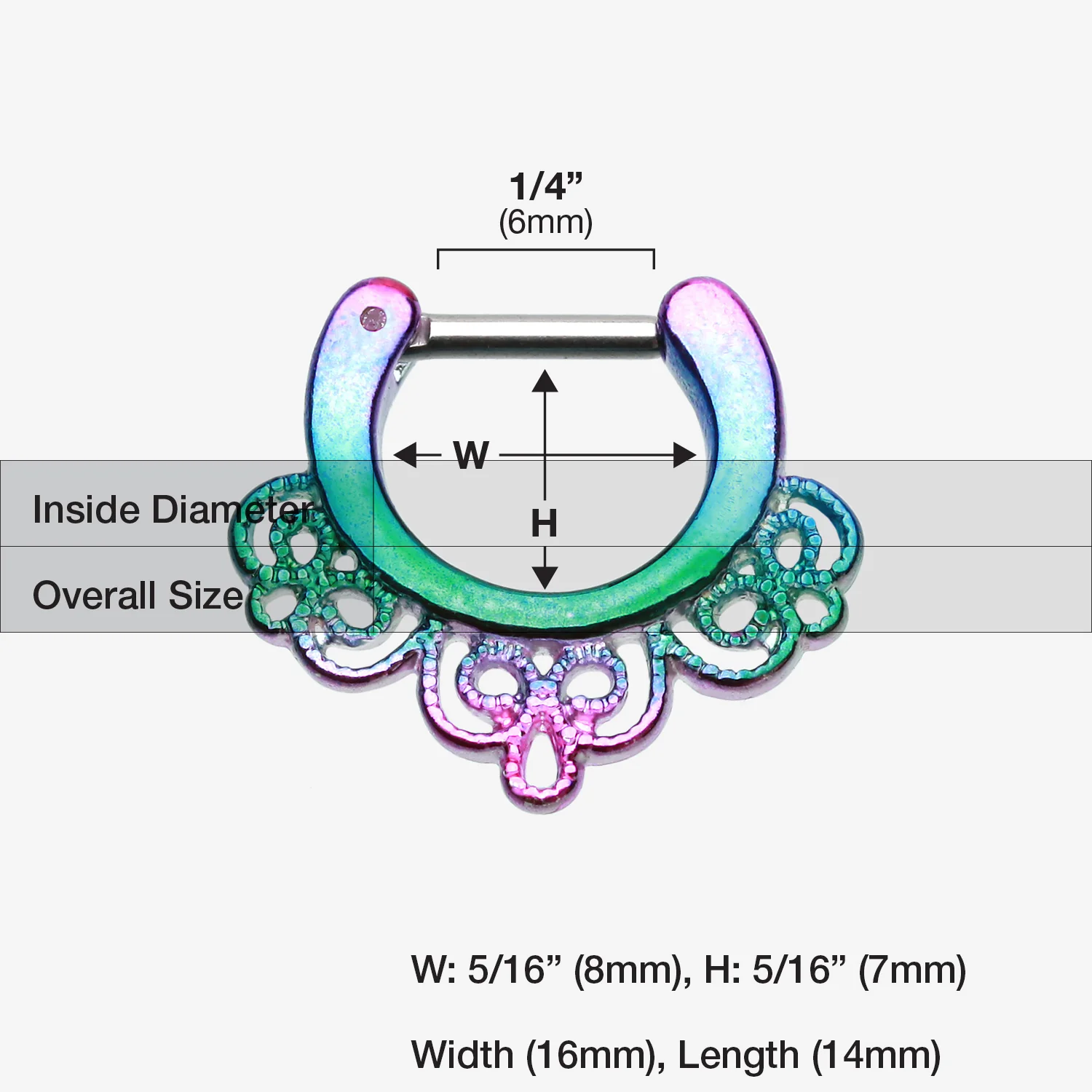 Rainbow Florid Filigree Septum Clicker - Image 2