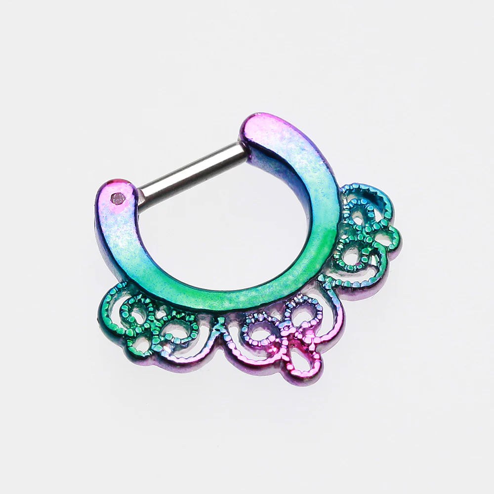 Rainbow Florid Filigree Septum Clicker - Image 3