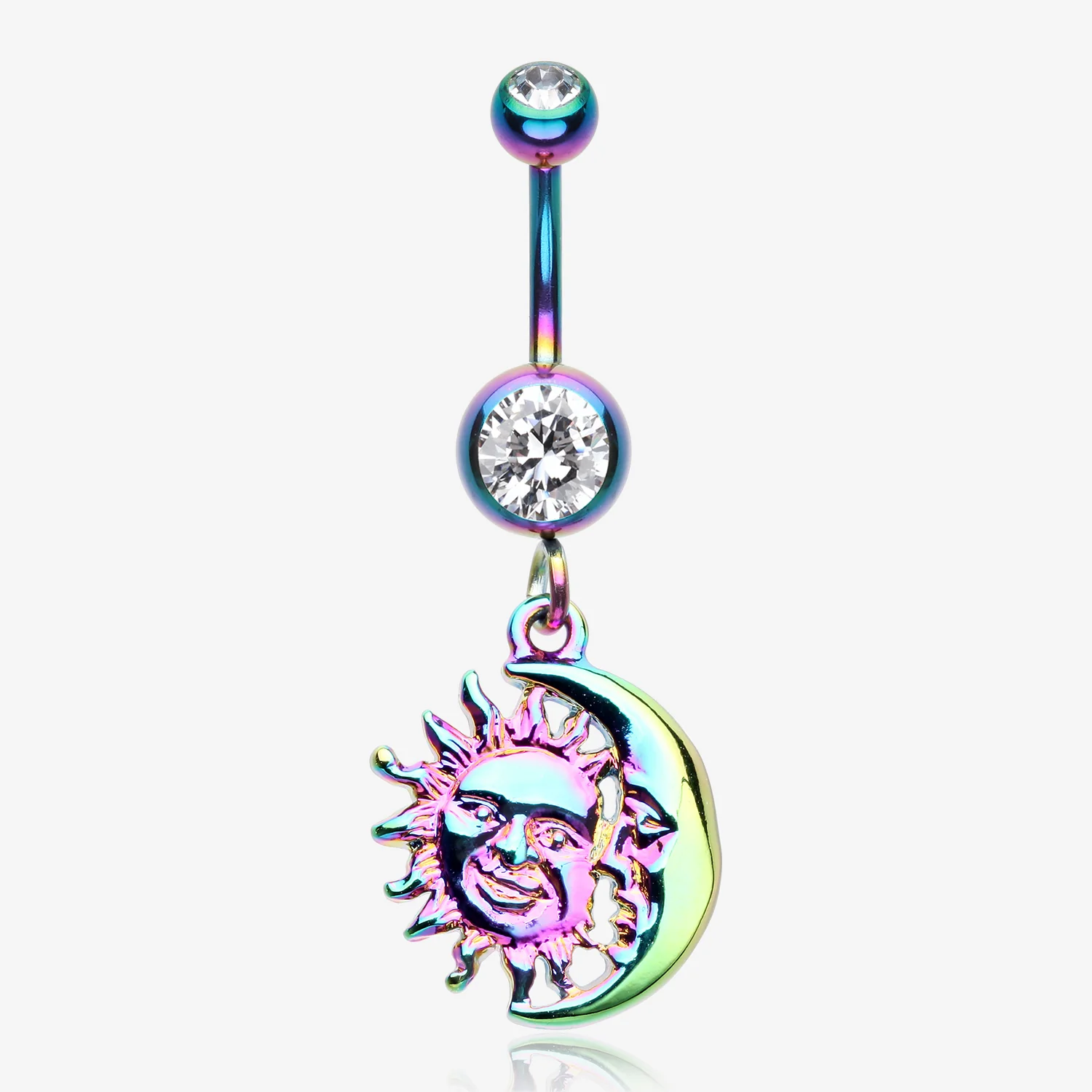 Rainbow Sun & Moon Union of Opposites Belly Button Ring