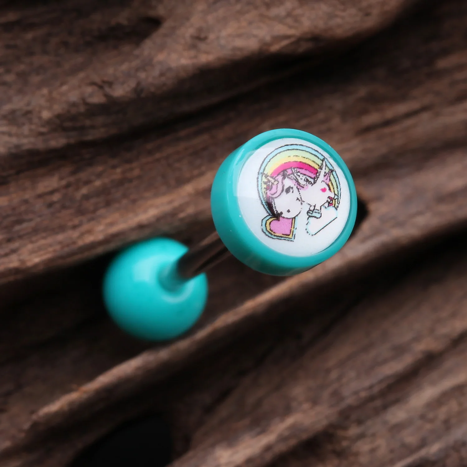Rainbow Unicorn Icon Top Acrylic Barbell Tongue Ring - Image 2